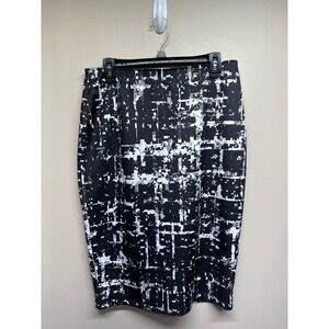 APT 9 Women's Black White Abstract Print Pencil Skirt Size Large Polyester Blend